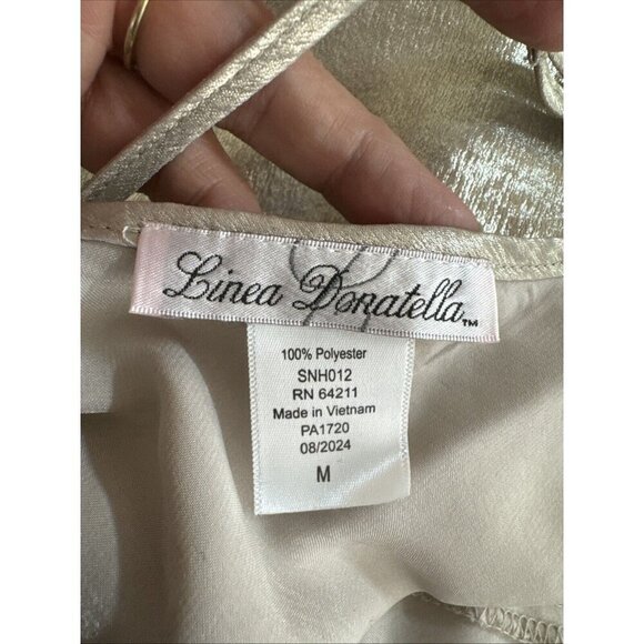 Linea Donatella Women's M Gold Shimmer Satin Nighty Nightgown Short NWT 9097 - Picture 9 of 11